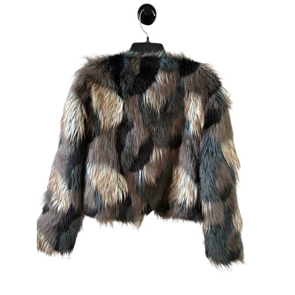 Romeo & Juliet Couture Faux Fur Mosaic Coat Jacket Womens Size S - Picture 2 of 6